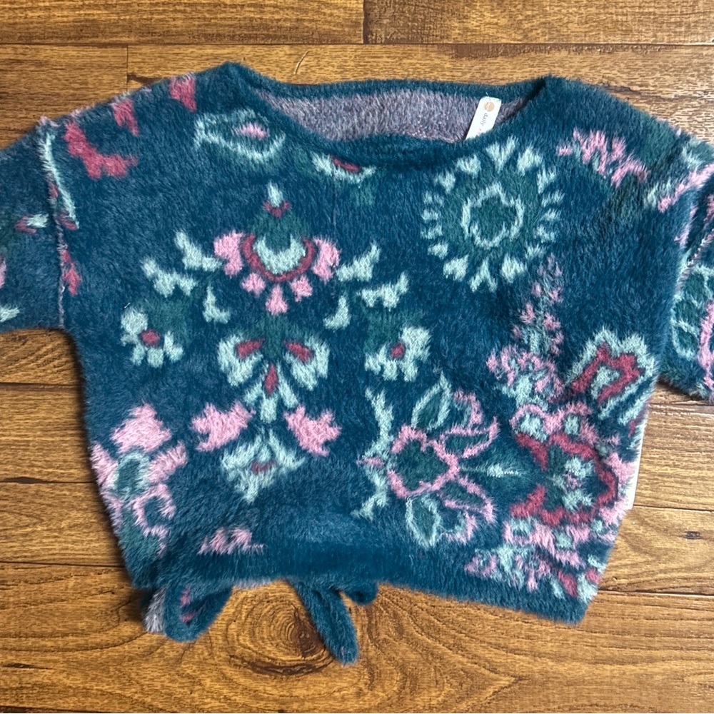 Anthropologie (Daily Practice) ~ Small ~ Blue/Pink Floral ~ Fleece Crop Sweater - Picture 7 of 16